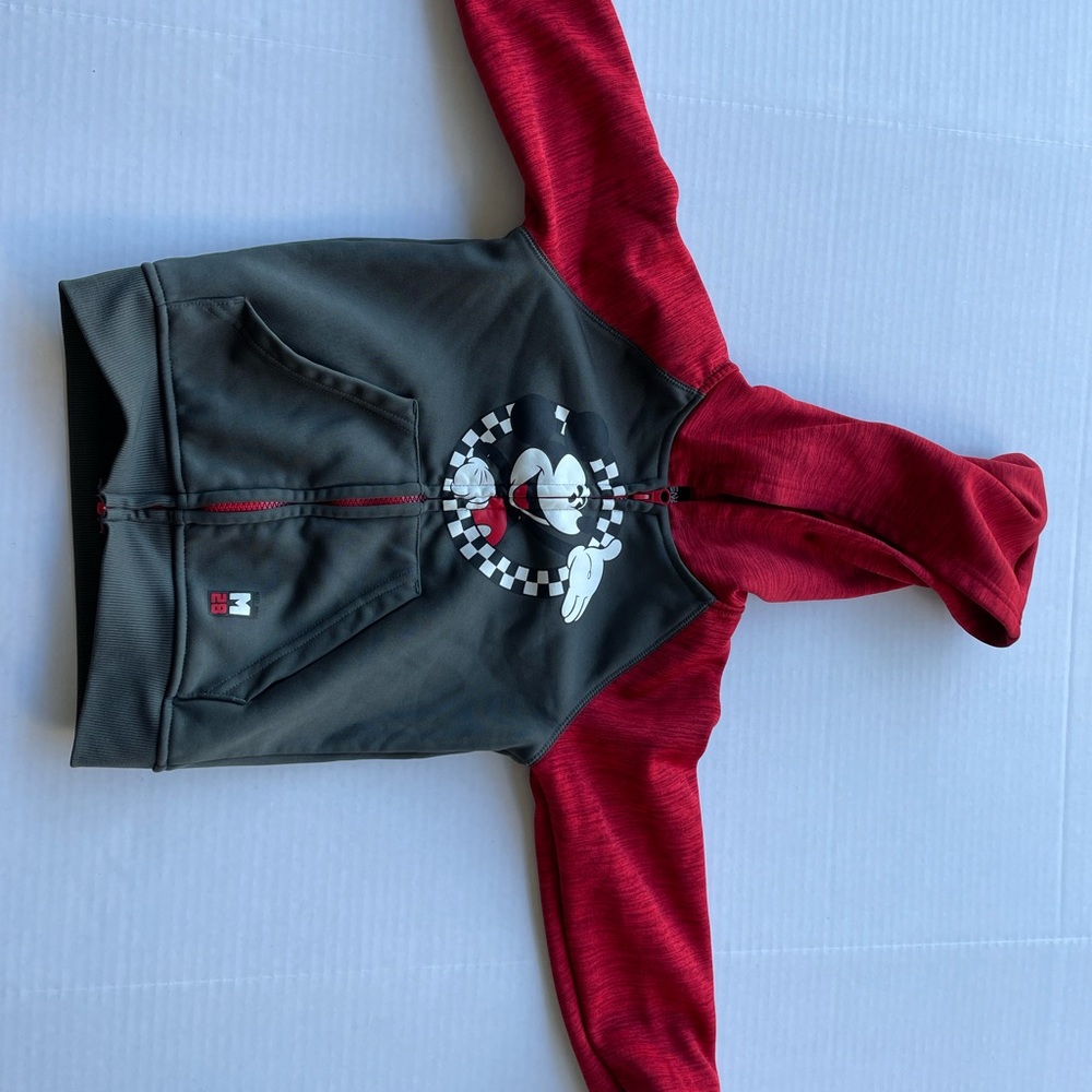 Disney Mickey Mouse red and gray zip-up hoodie.